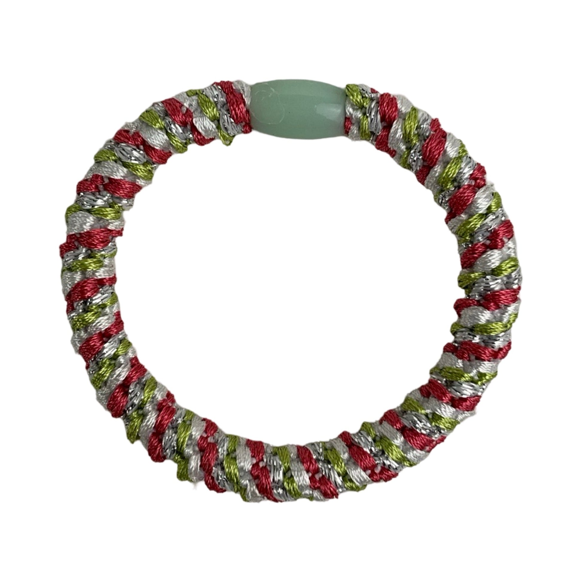 Strikket hårelastik rød og grøn med glimmer| MAS SELECTION