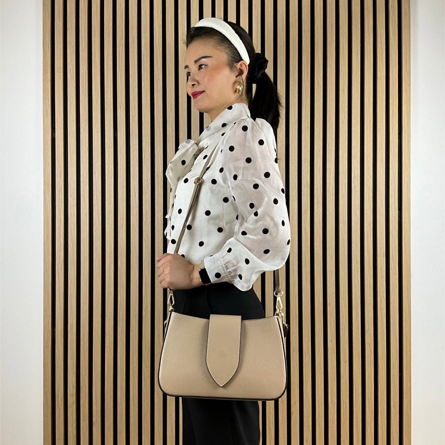 Evana Ægte Læder Taske Beige| MAS SELECTION