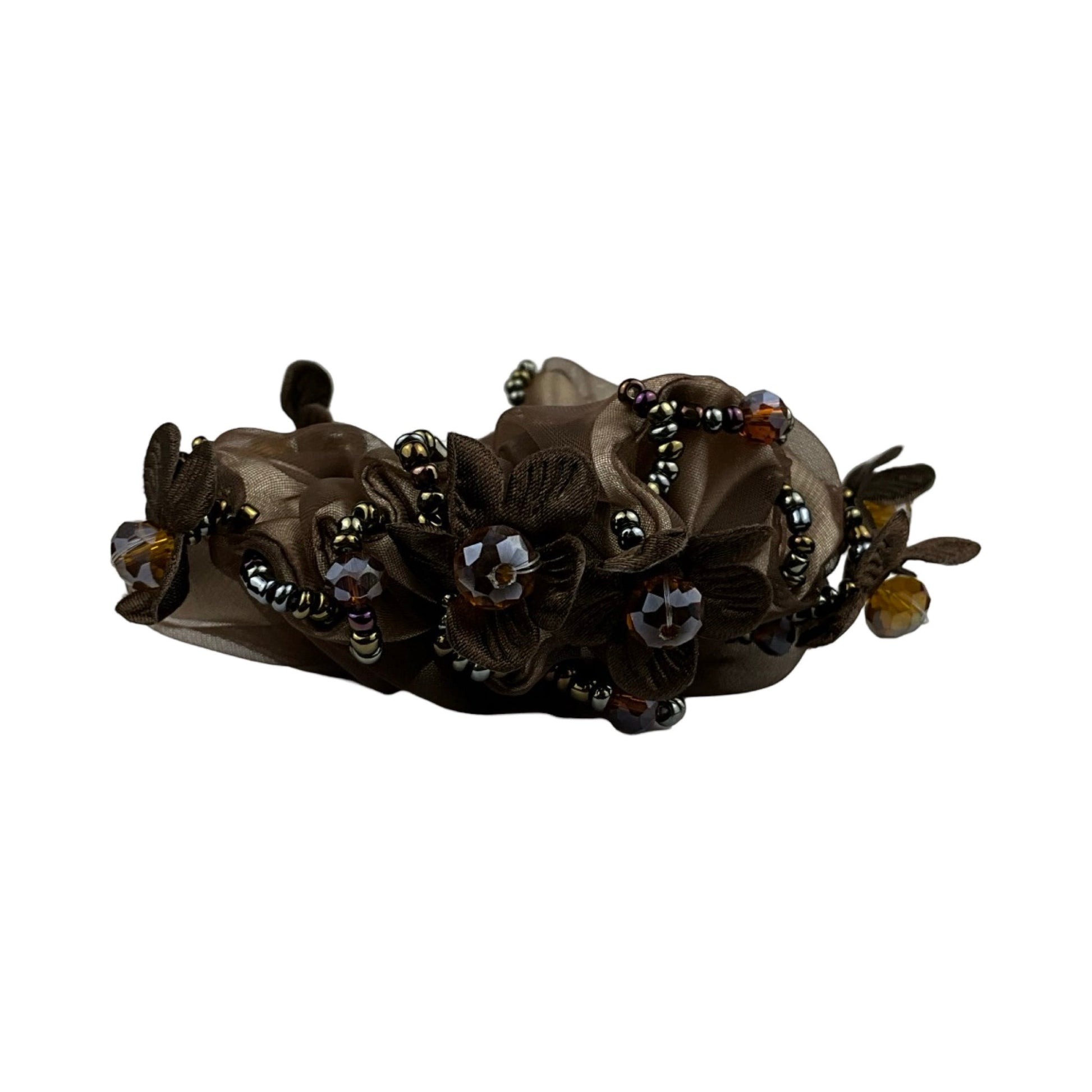 Elegant Scrunchie med Blomster og Sten Rundt Omkring Brun| MAS SELECTION