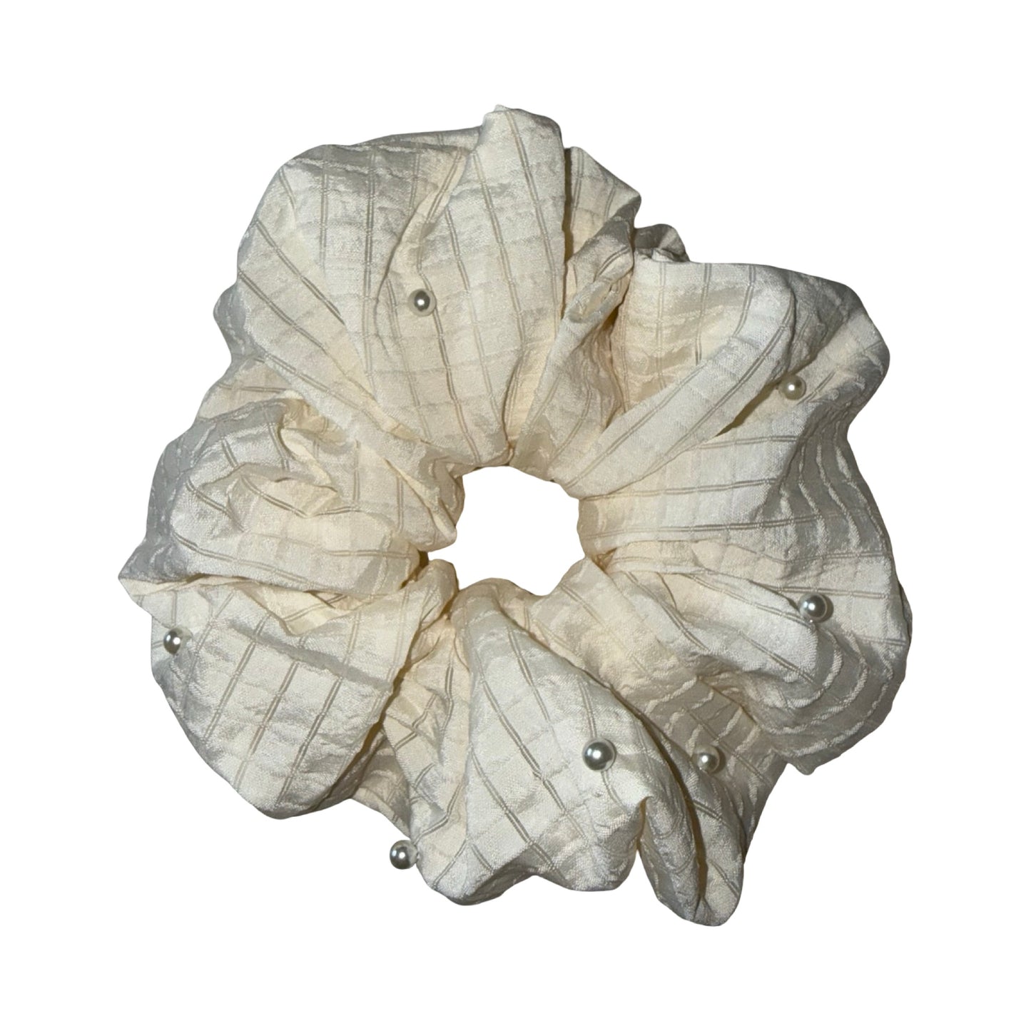 Stor Scrunchie med Perledetaljer i Creme