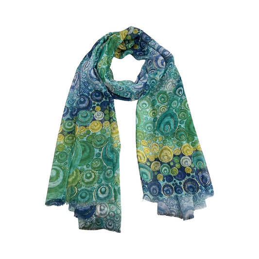 Blød Tørklæde i Cirklemønster i Grøn og Blå| MAS SELECTION