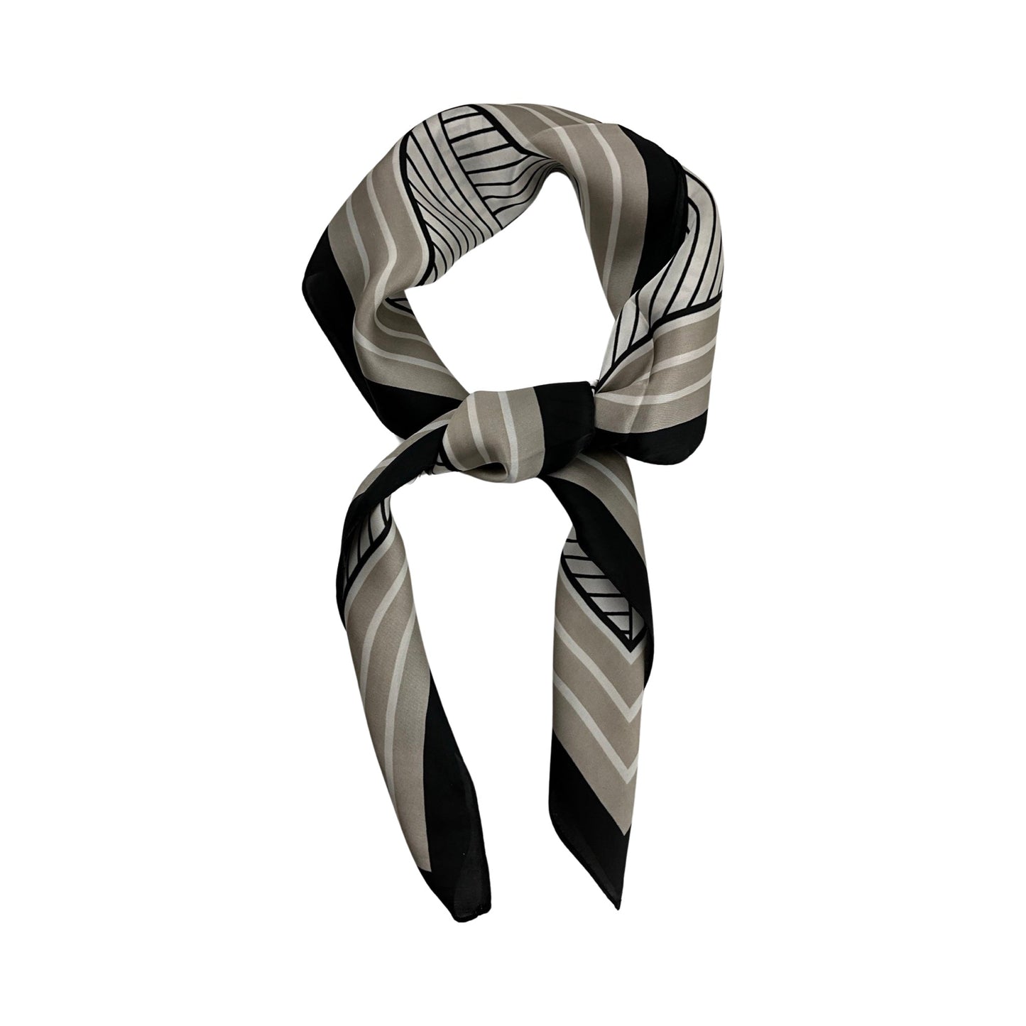 Satin tørklæde i stribet print med sort, creme og grå| MAS SELECTION