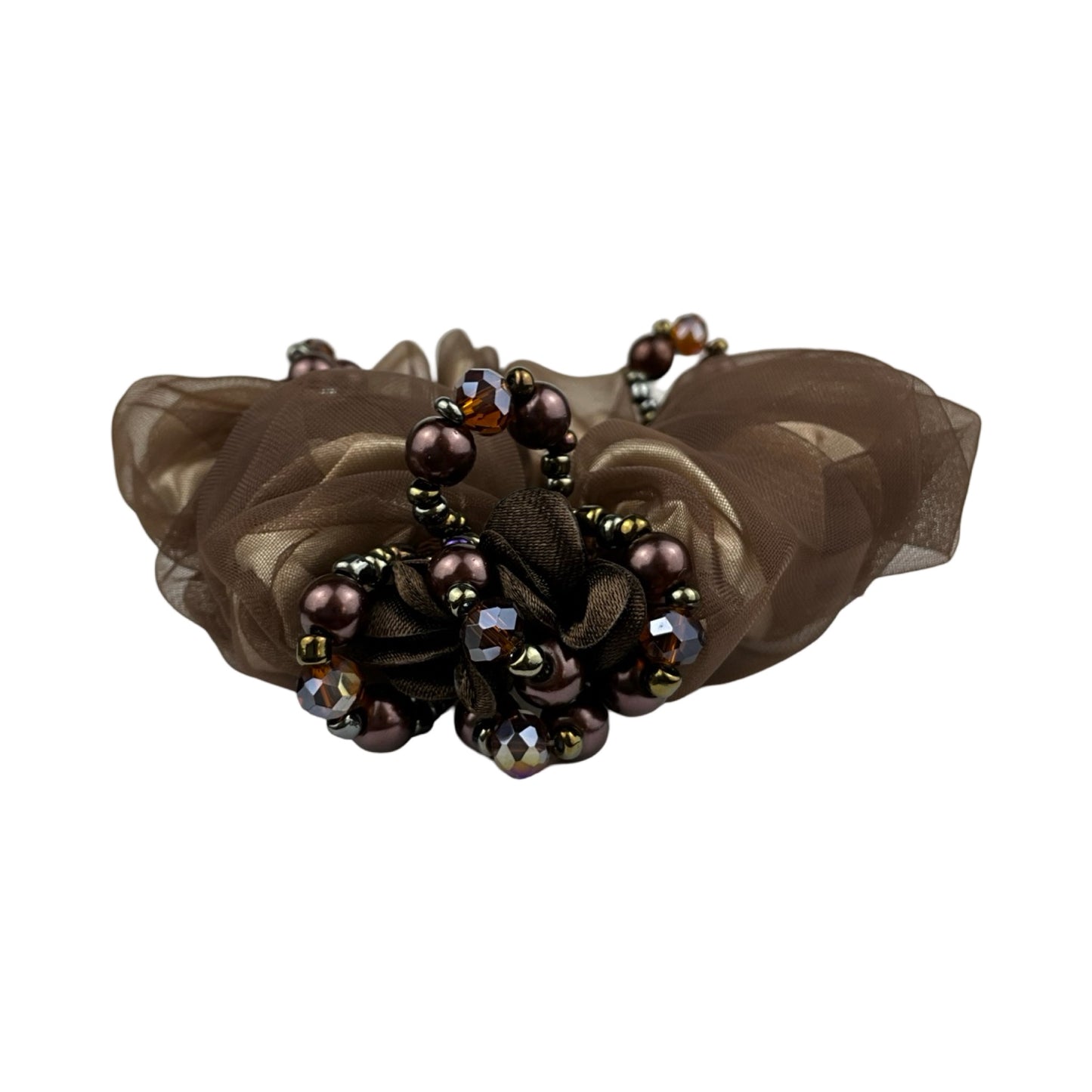 Blomster og Stendecoreret Scrunchie Brun