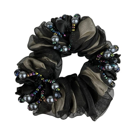 Blomster og Stendecoreret Scrunchie Sort| MAS SELECTION