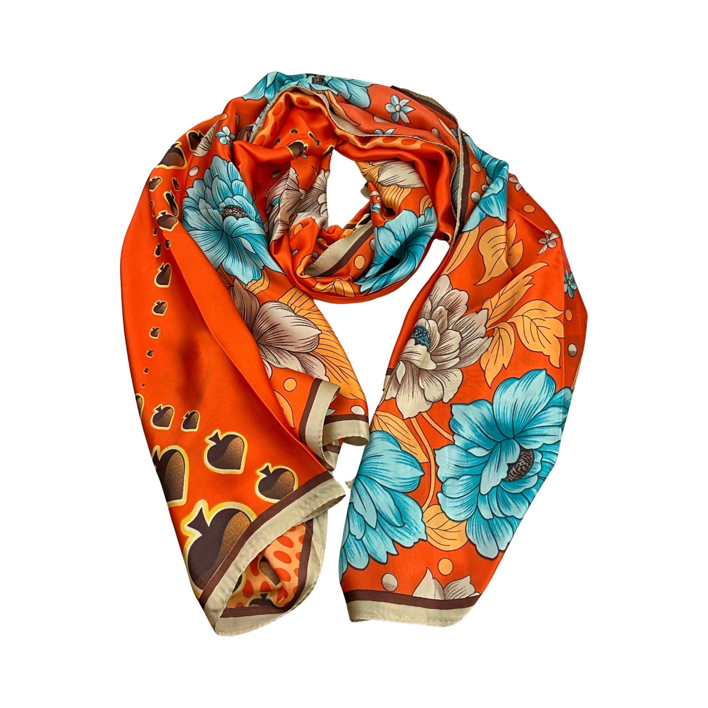 Satin Tørklæde i Blomstermønster i Orange| MAS SELECTION