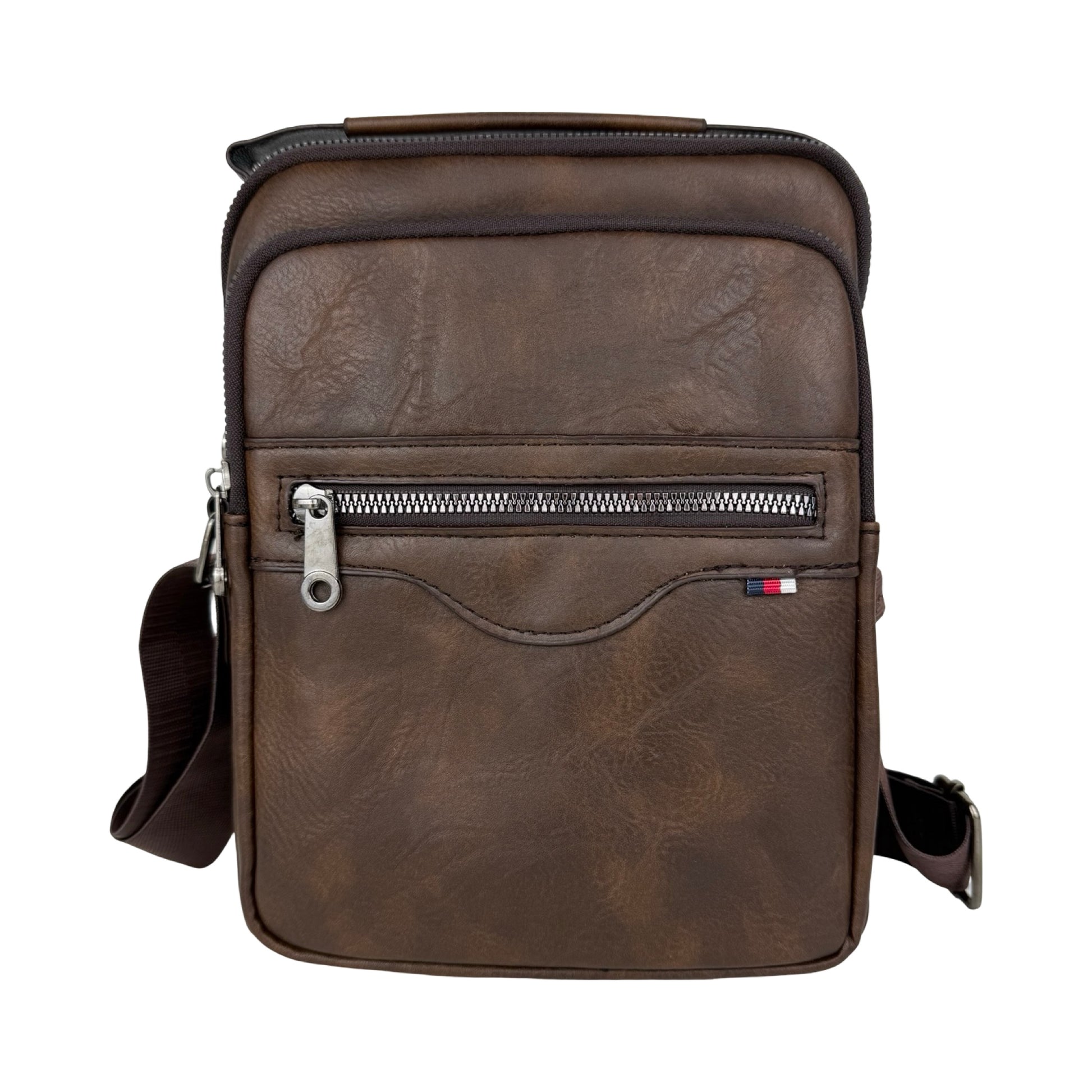 Unisex Messenger Taske i mørkebrun  set forfra.