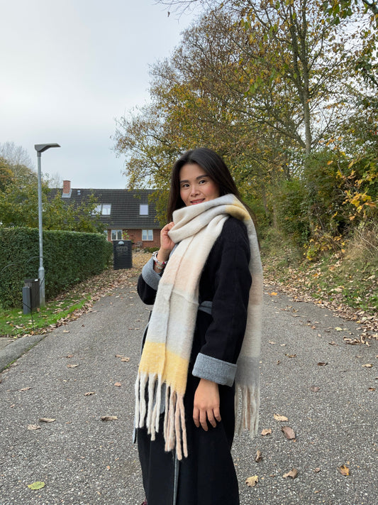 Stor Check Vintertørklæde Creme | MAS SELECTION