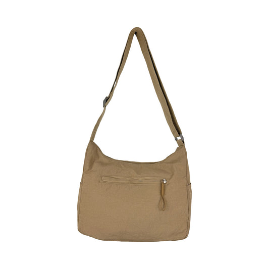 Billede af bagsiden på Asta skuldertaske i khaki – med lynlåslomme