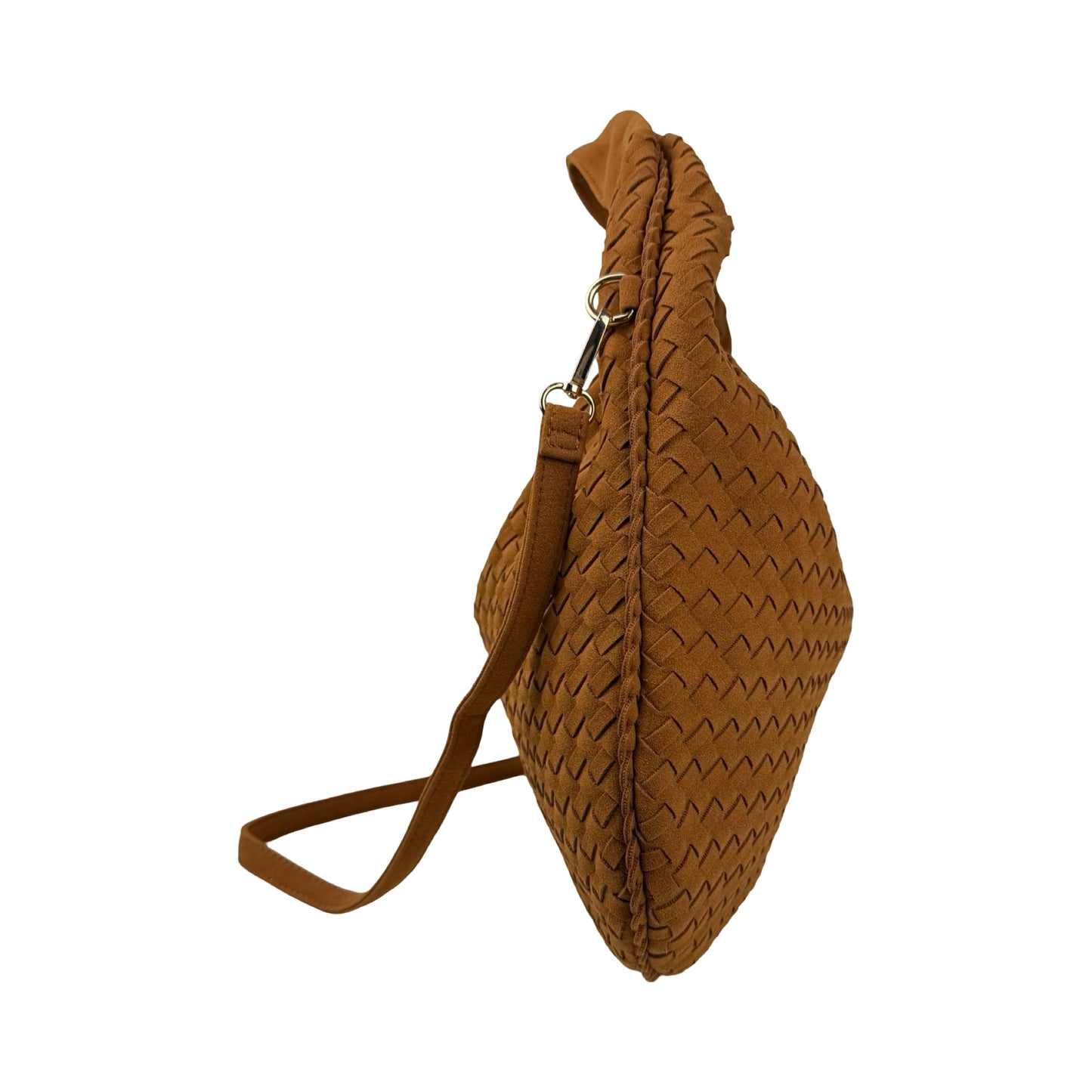 “Anna Fake Suede flettet skuldertaske i brun fra MAS SELECTION set fra siden