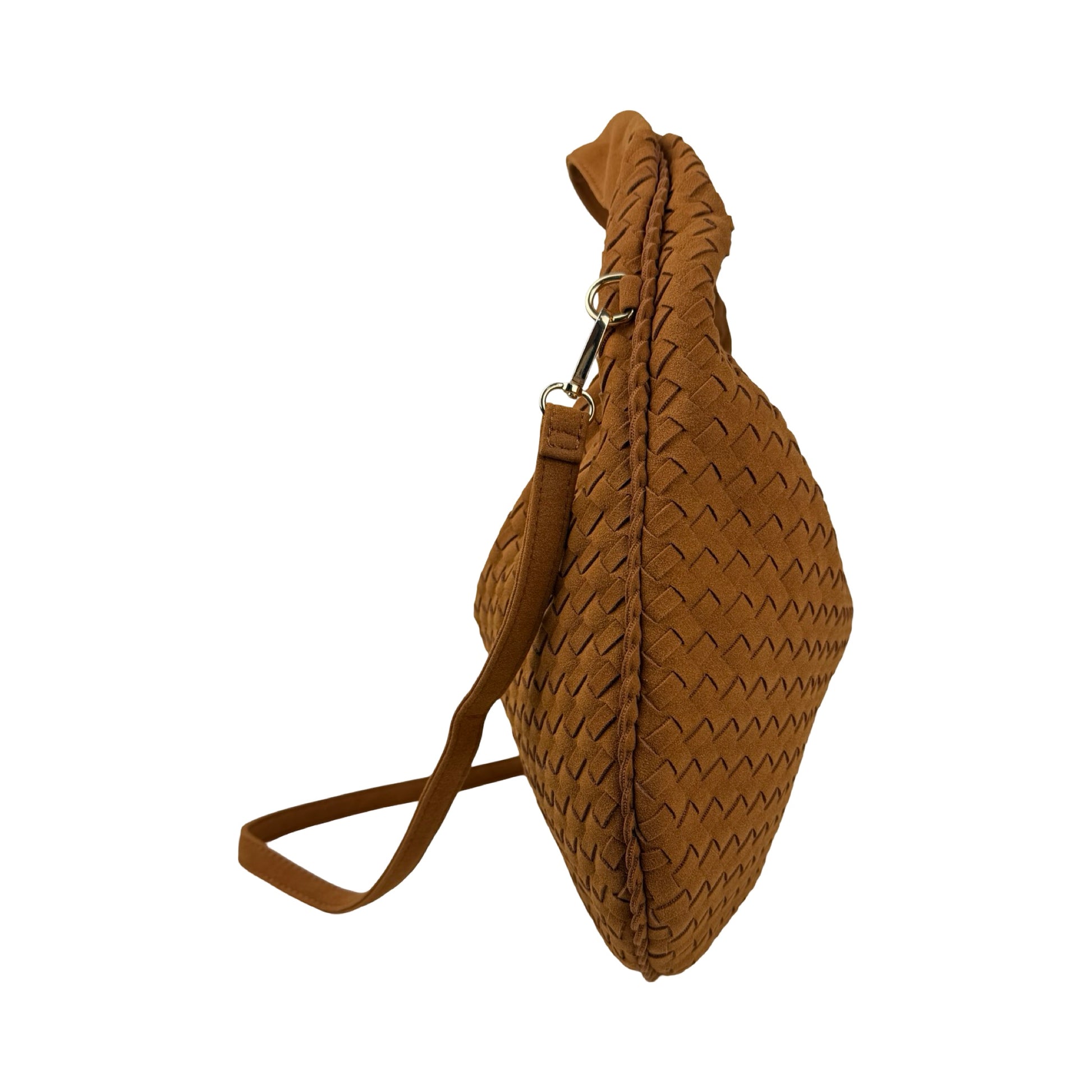 “Anna Fake Suede flettet skuldertaske i brun fra MAS SELECTION set fra siden