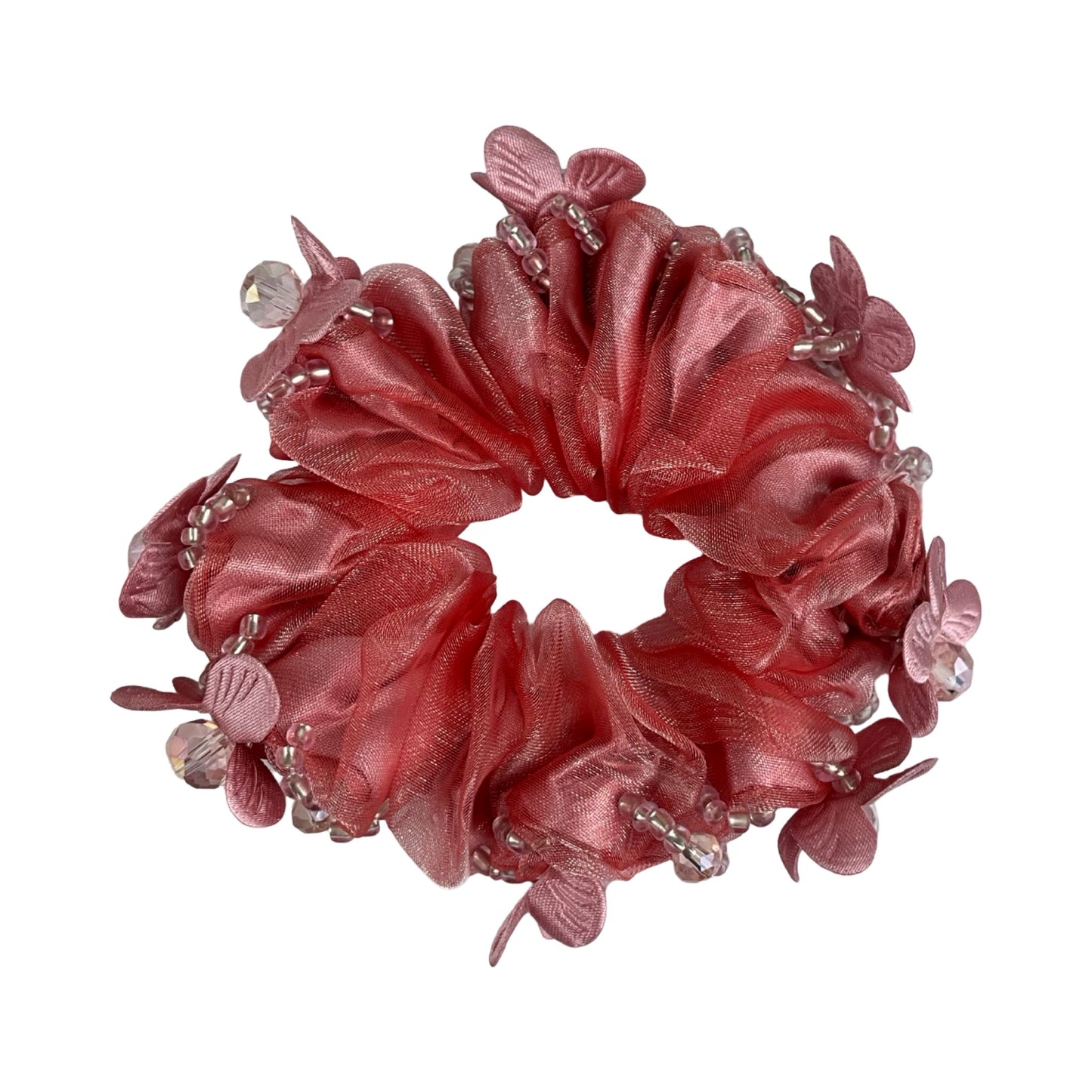 Elegant Scrunchie med Blomster og Sten Rundt Omkring lyserød