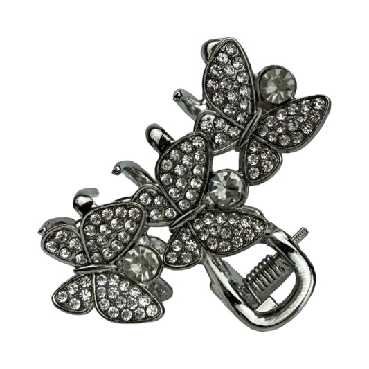 Medium hårklemme med sølv sommerfugle og rhinsten | MAS SELECTION