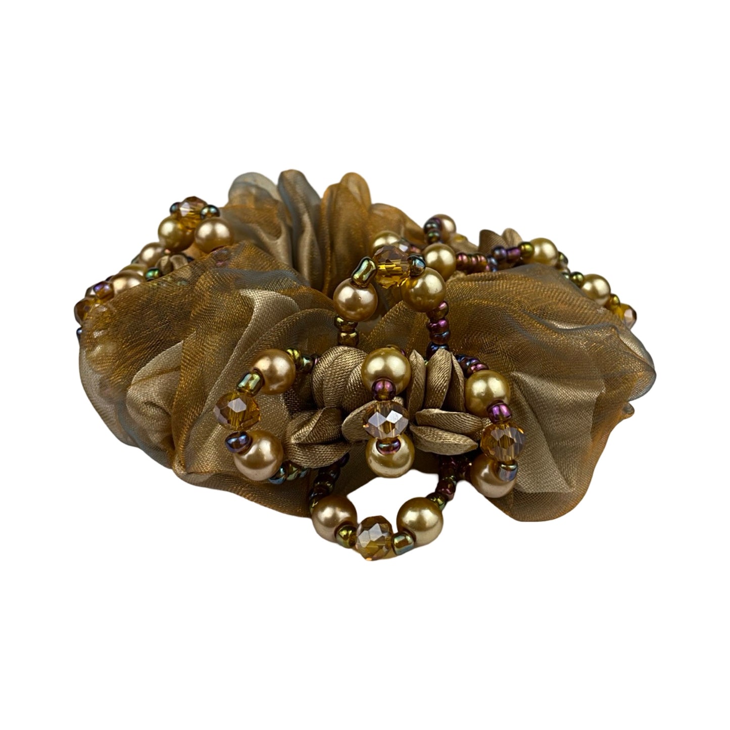 Blomster og Stendecoreret Scrunchie Beige