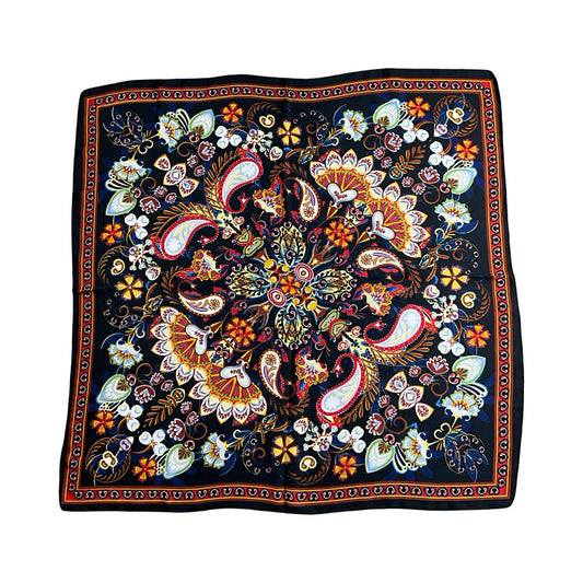 Blomster Satin Tørklæde Sort