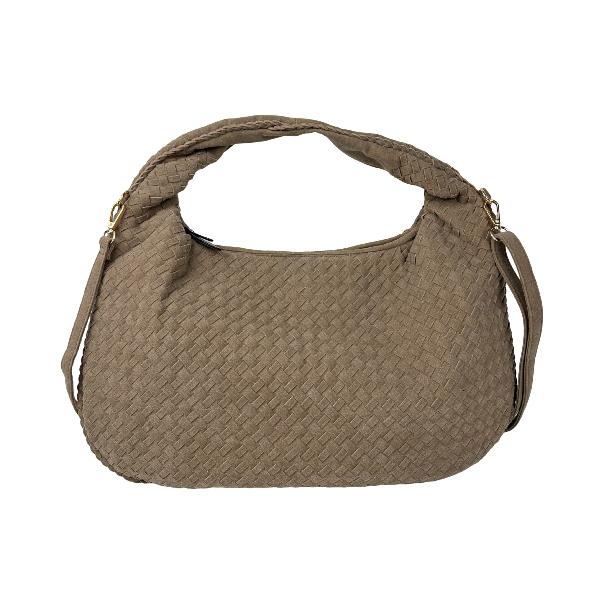 Anna Fake Suede Flettet Skuldertaske Khaki | MAS SELECTION
