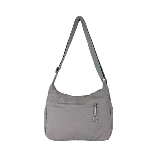 Billede af bagsiden på Asta skuldertaske i lysegrå – med lynlåslomme