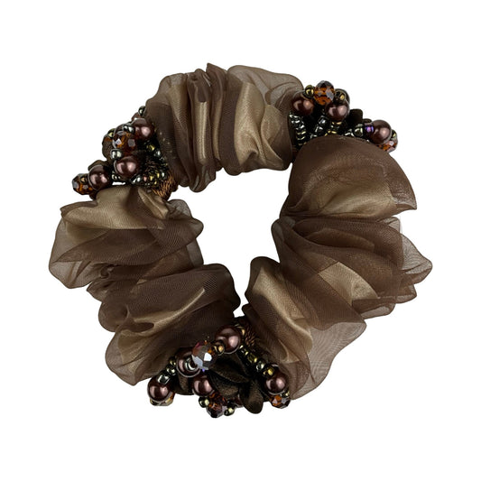 Blomster og Stendecoreret Scrunchie Brun| MAS SELECTION