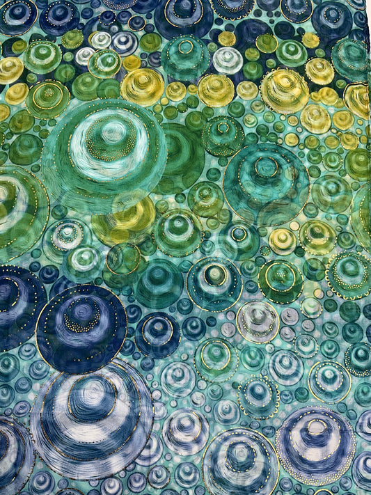 Blød Tørklæde i Cirklemønster i Grøn og Blå| MAS SELECTION