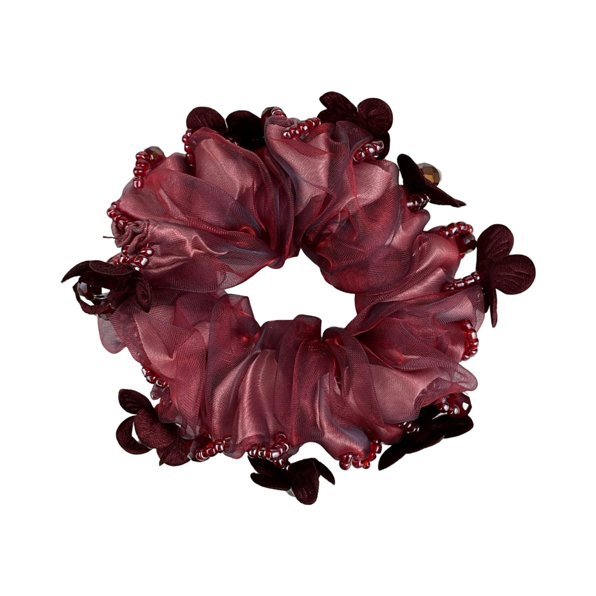 Elegant Scrunchie med Blomster og Sten Rundt Omkring Rød| MAS SELECTION