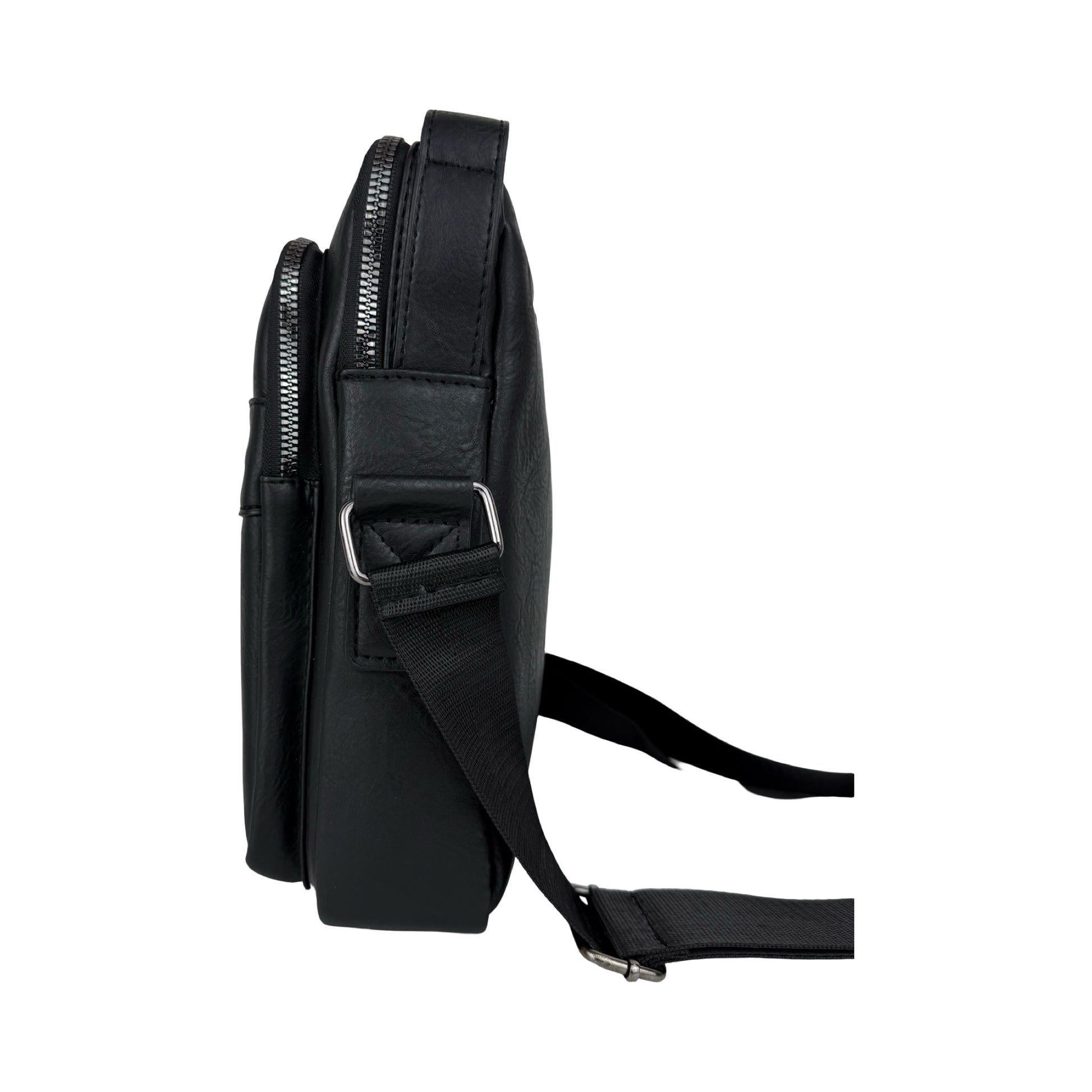 Unisex Messenger Taske i sort set fra siden.