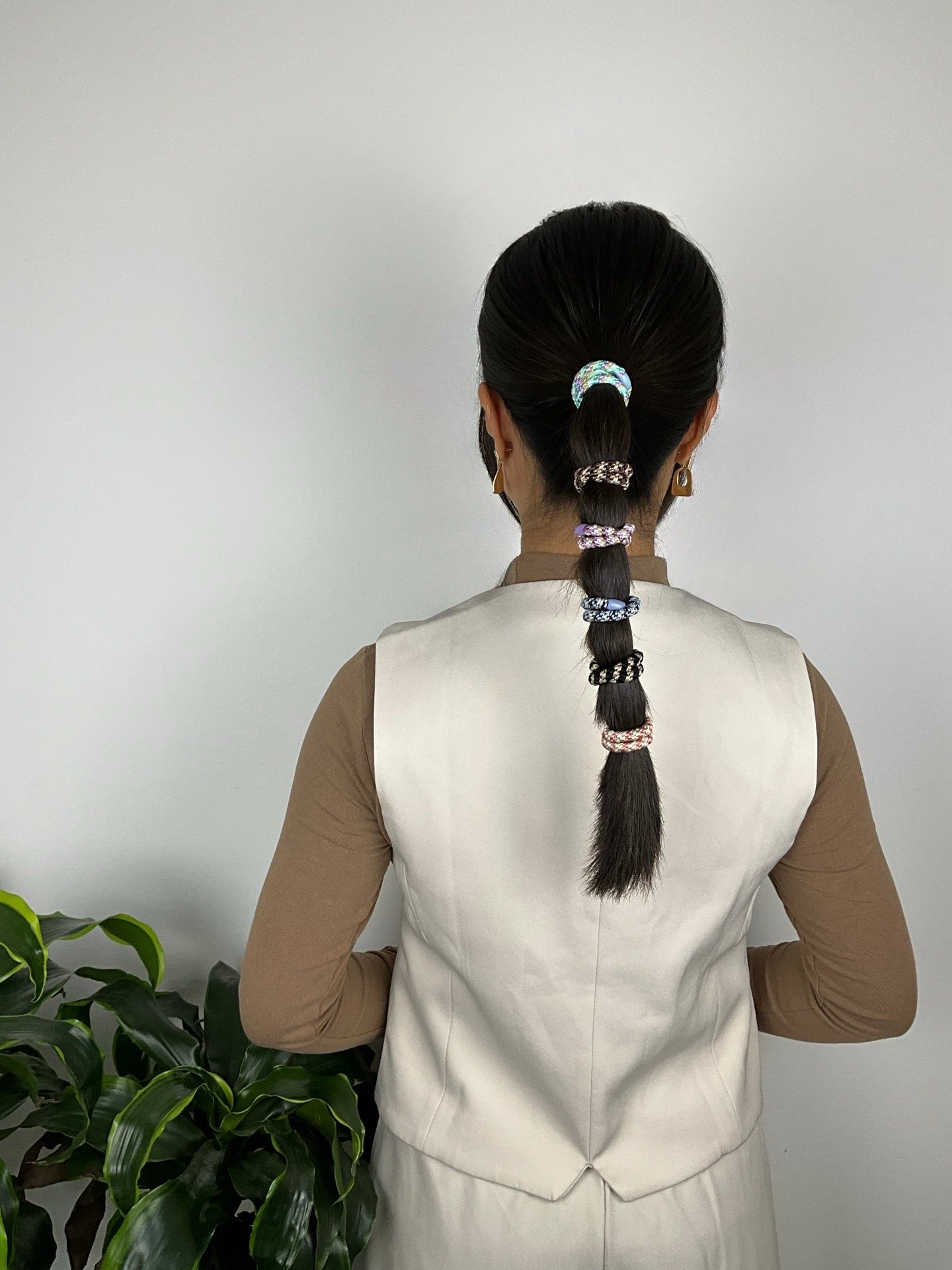 Strikket hårelastik lyserød og grøn med glimmer| MAS SELECTION