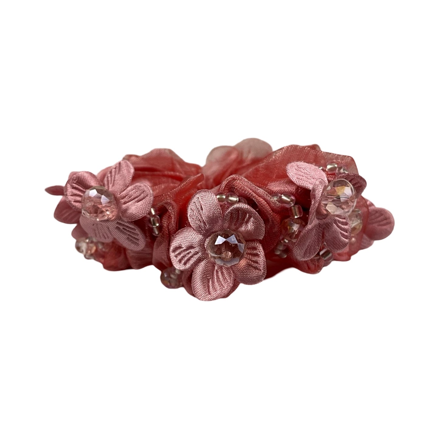 Elegant Scrunchie med Blomster og Sten Rundt Omkring lyserød