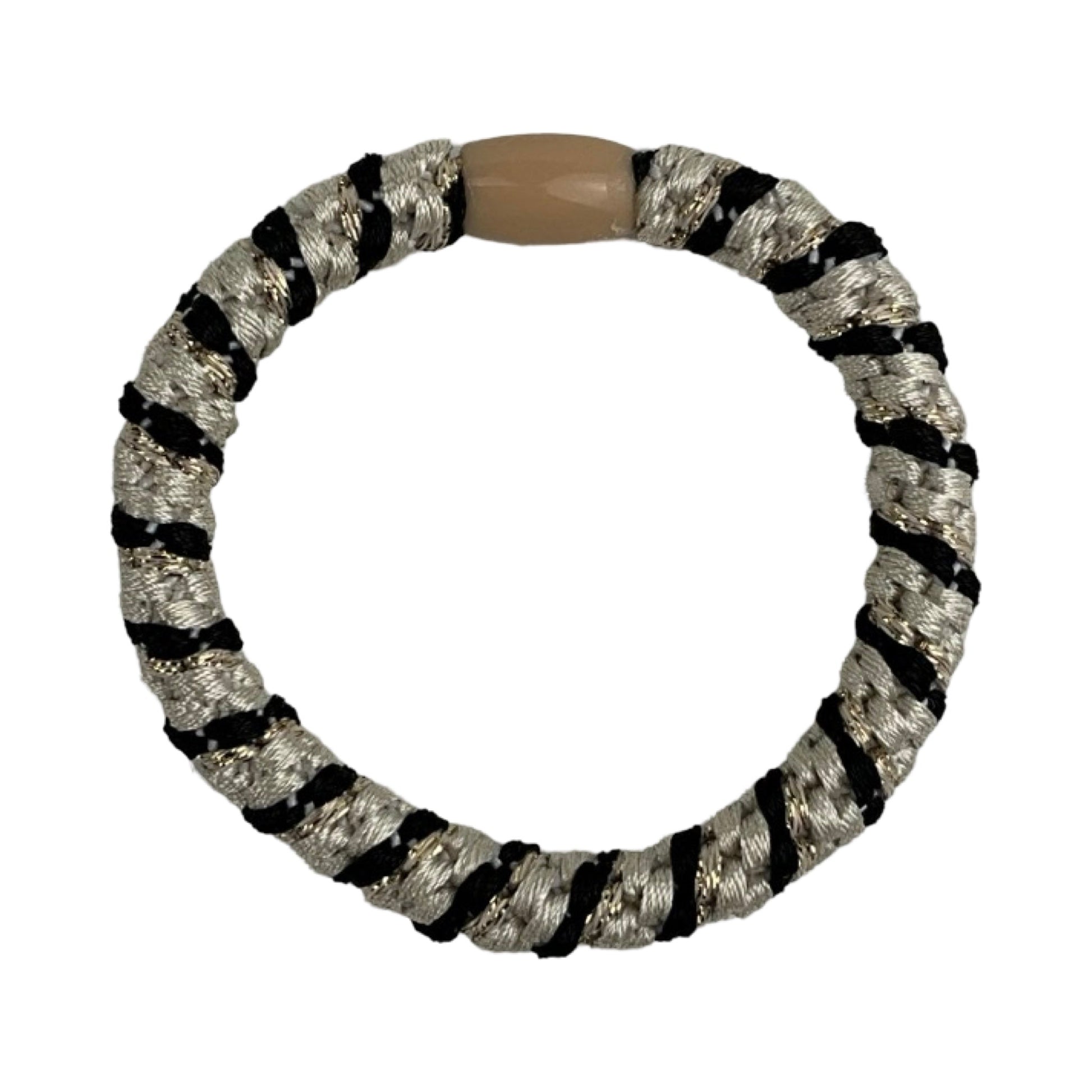 Strikket hårelastik sort og beige med glimmer| MAS SELECTION