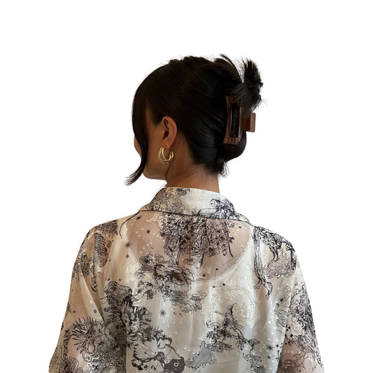 Medium Hårklemme Rektangel Design Beige og Brun | MAS SELECTION