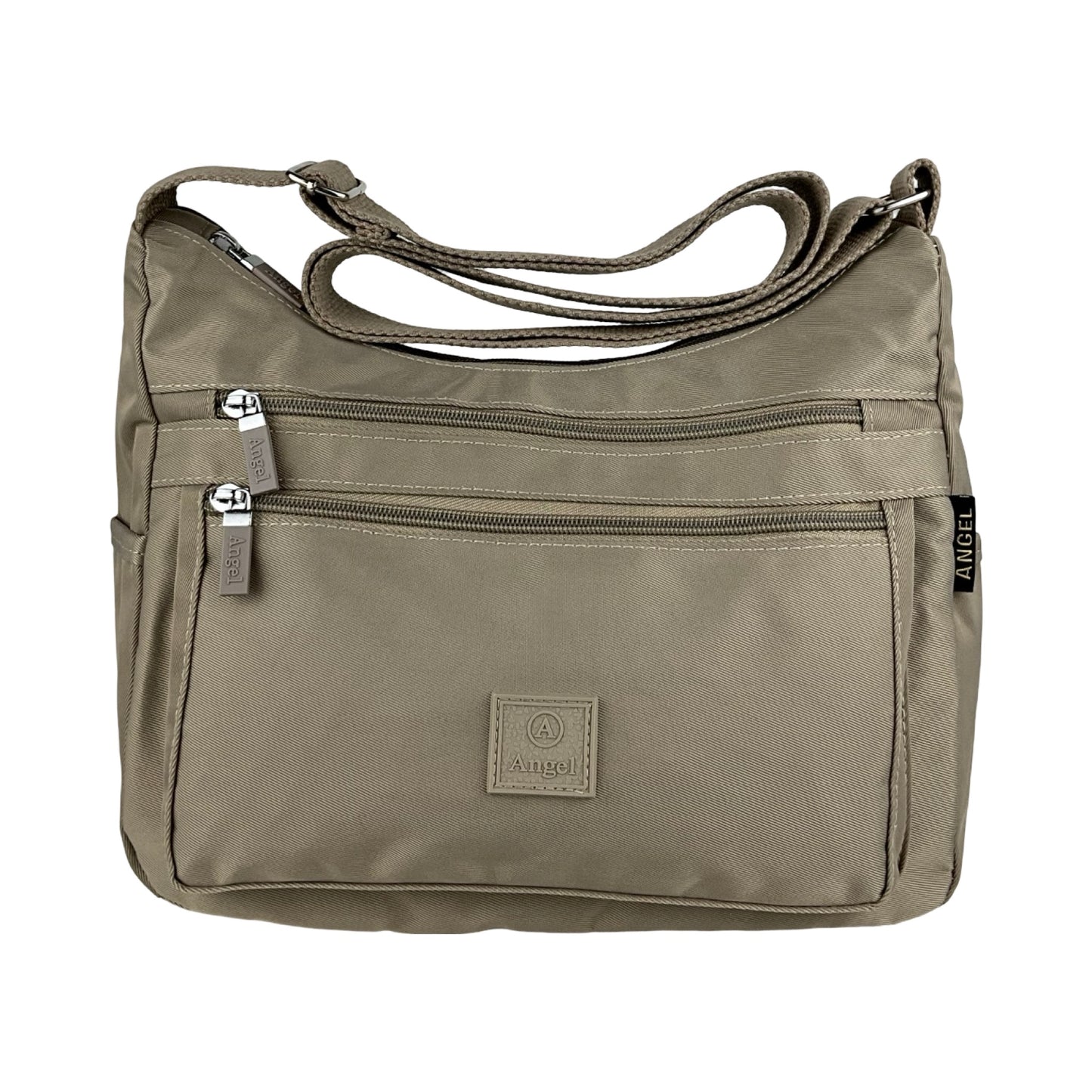 MS Skuldertaske / Crossbody taske i beige med klassisk frontdesign og stilren lukning – perfekt til hverdagsbrug.