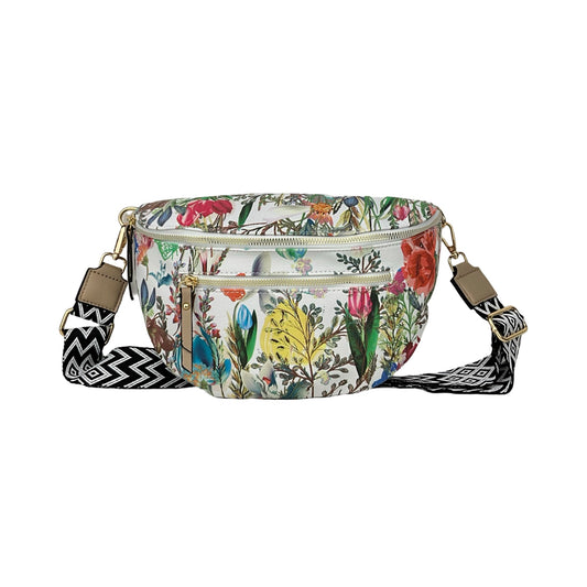 Blomstret bæltetaske / bumbag med khaki detaljer – forside