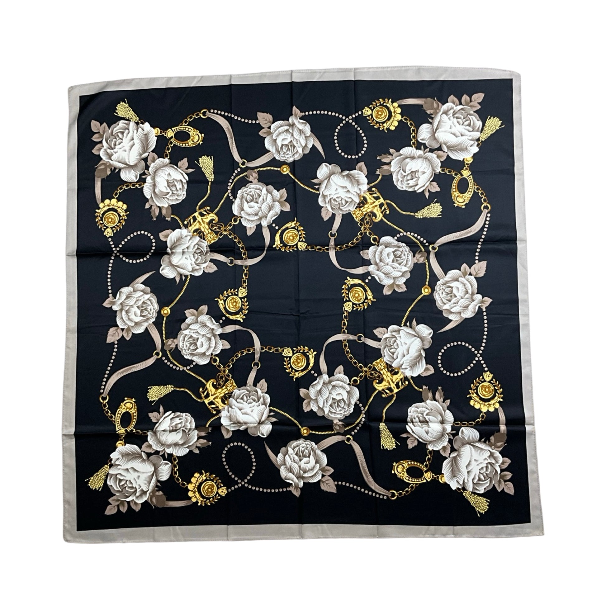 Sofia Satin Tørklæde Sort, 90 cm x 90 cm