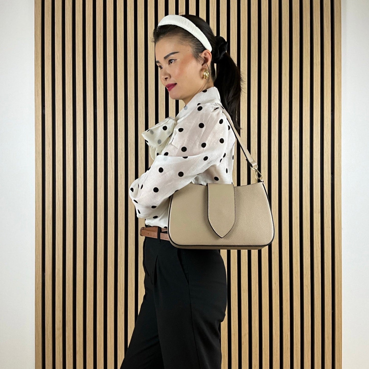 Evana Ægte Læder Taske Beige| MAS SELECTION