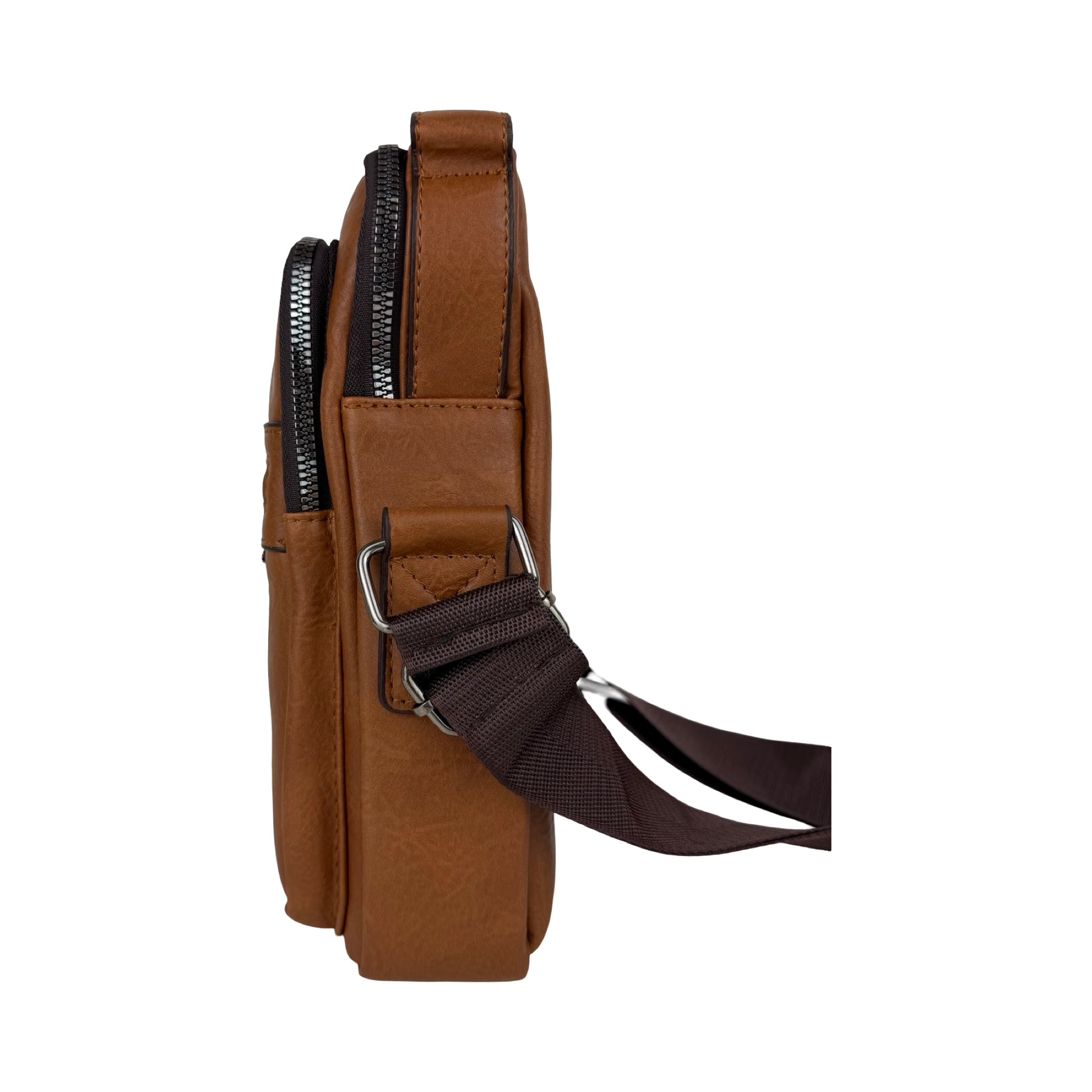 Unisex Messenger Taske i lysebrun set fra siden.