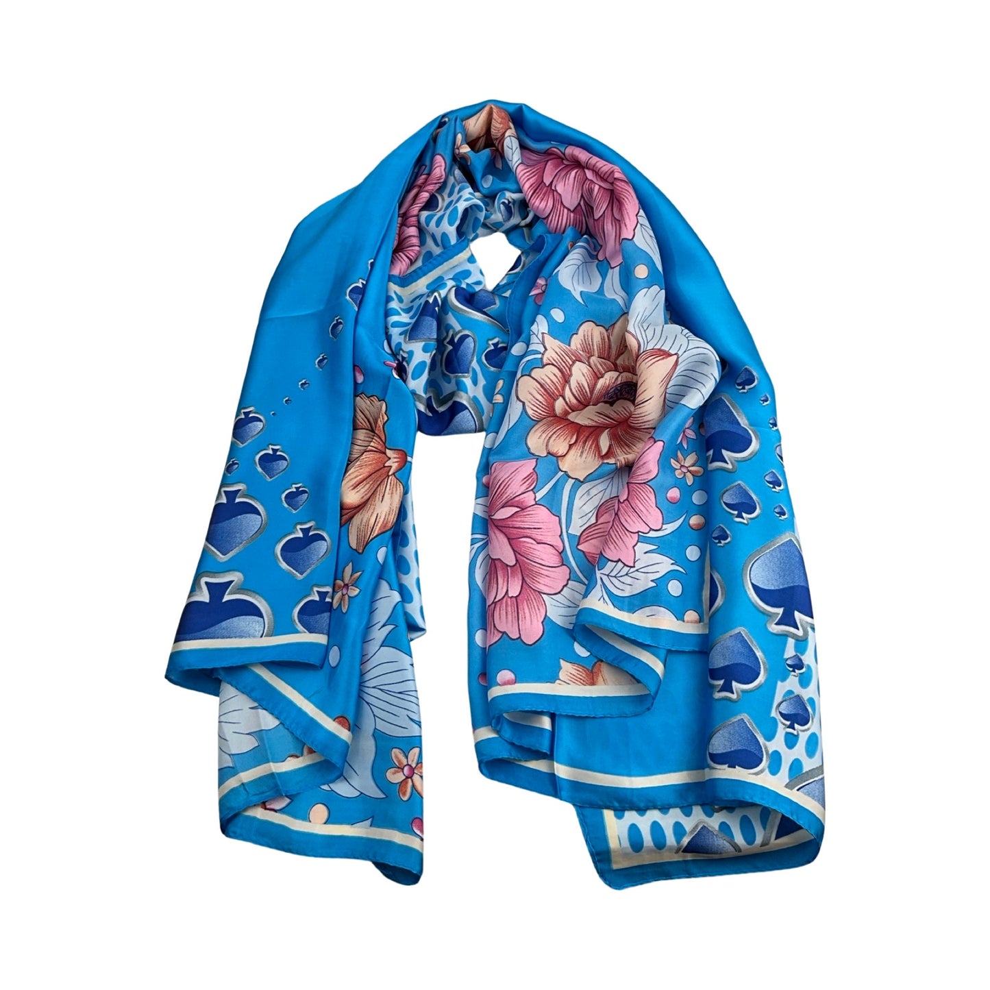 Satin Tørklæde i Blomstermønster i Blå| MAS SELECTION