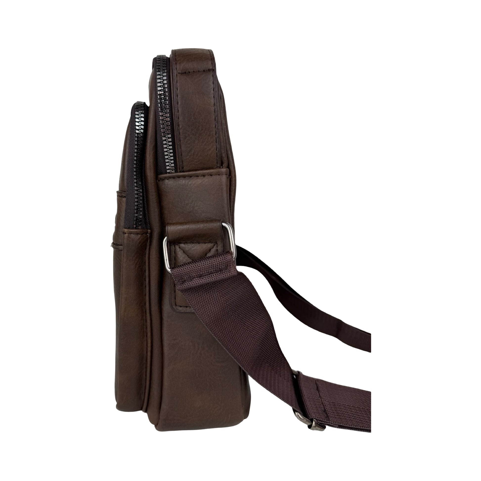 Unisex Messenger Taske i mørkebrun set fra siden.