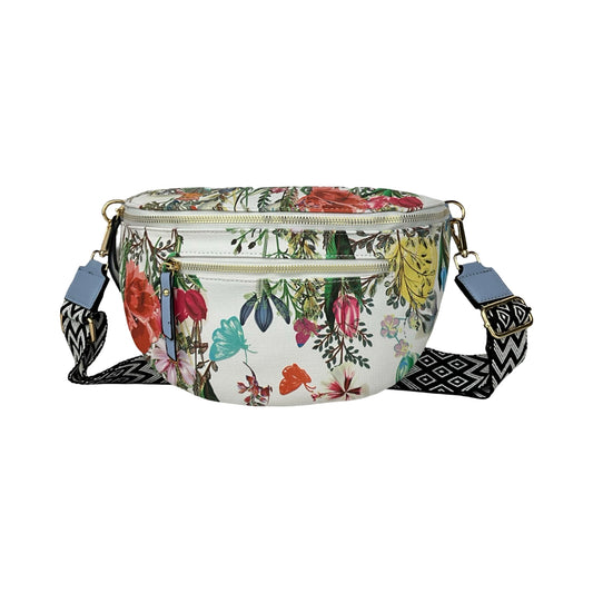 BLOMSTRET BÆLTETASKE Lyseblå