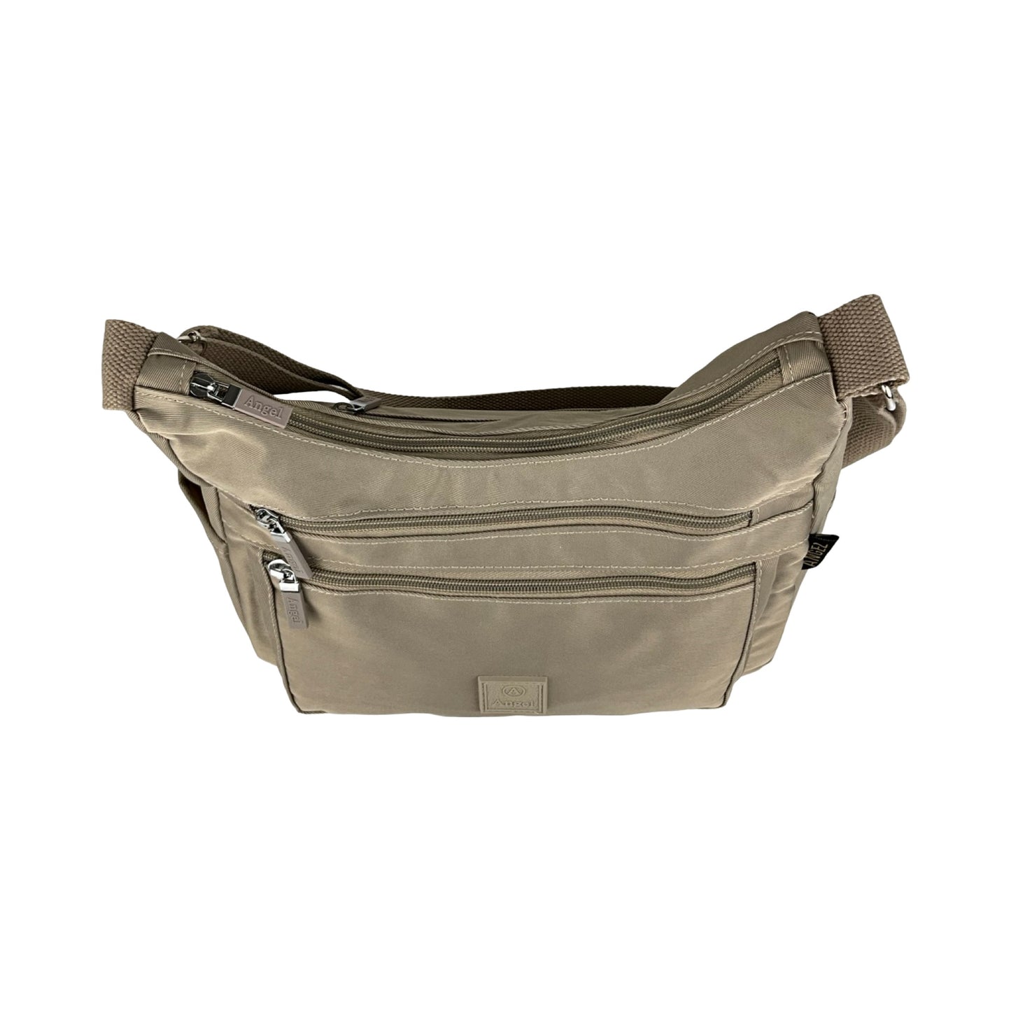 Topbillede af beige crossbody skuldertaske med lynlås