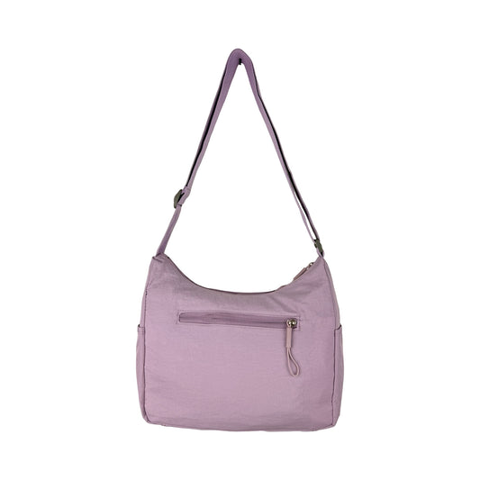 Billede af bagsiden på Asta skuldertaske i lilla med lynlåslomme