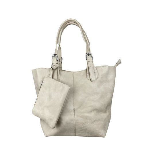 Elisa 3 i 1 shopper dametaske i beige, set forfra med clutch