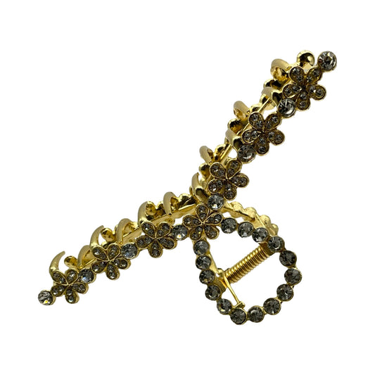 Guld Metal Hårklemme med Glitrende Blomster| MAS SELECTION