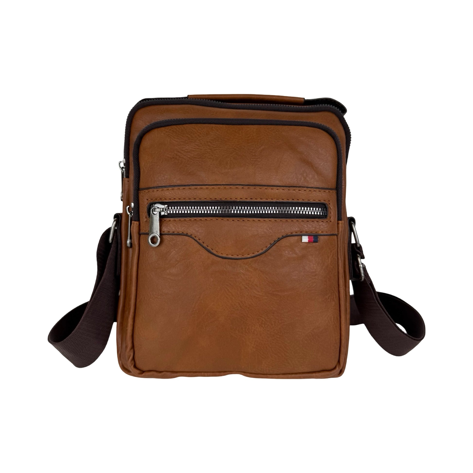 Unisex Messenger Taske i lysebrun set forfra.