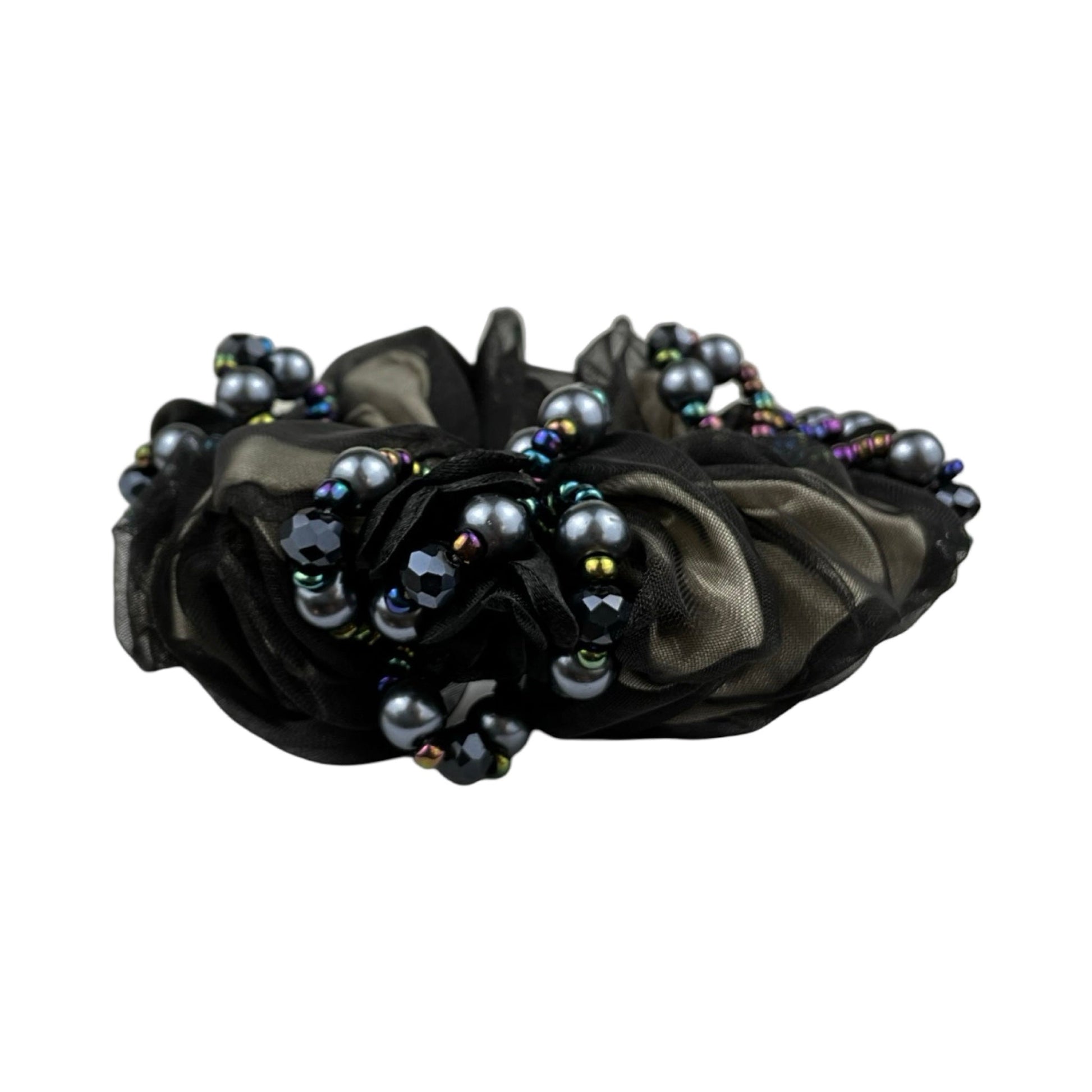 Blomster og Stendecoreret Scrunchie Sort| MAS SELECTION