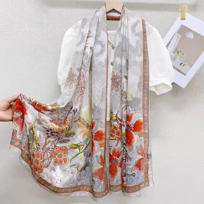 Satin Tørklæde med Blomsterprint