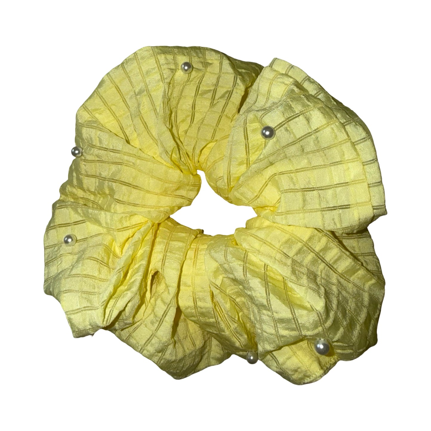 Stor Scrunchie med Perledetaljer i Gul