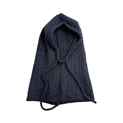 Strikket Balaclava med Snører i Sort