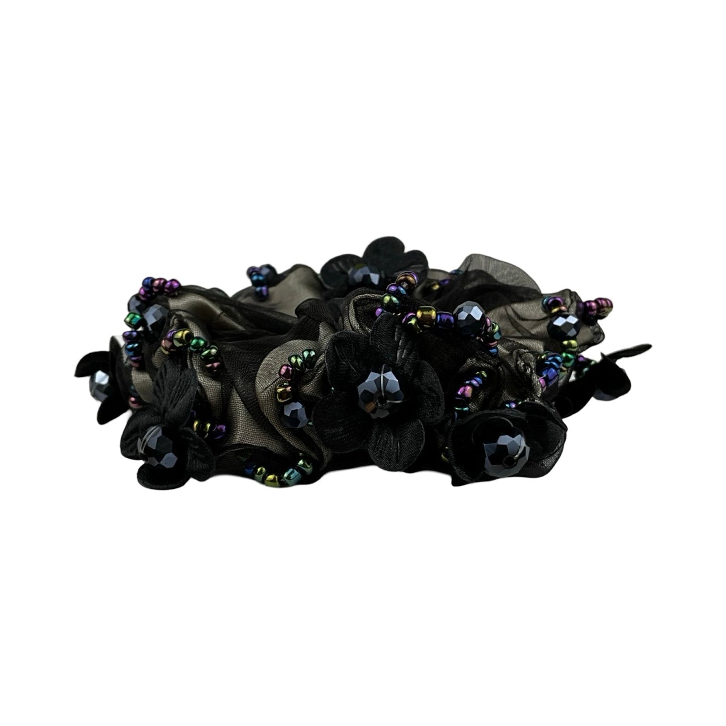 Elegant Scrunchie med Blomster og Sten Rundt Omkring Sort| MAS SELECTION