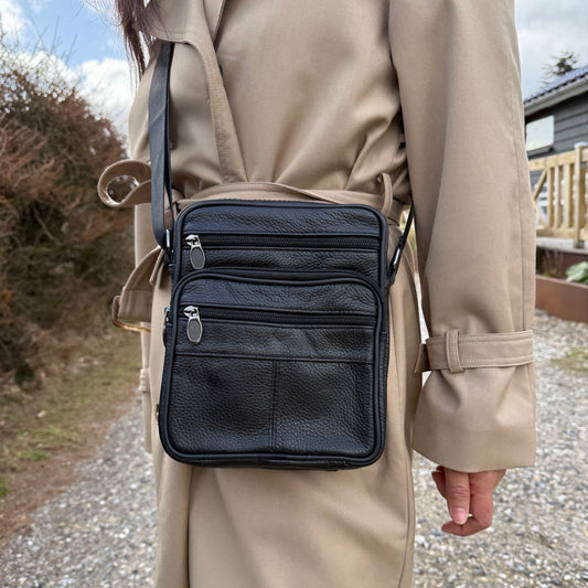 Læder Skuldertaske i Sort