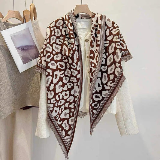 Leopardprint Trekanttørklæde Brun og Creme