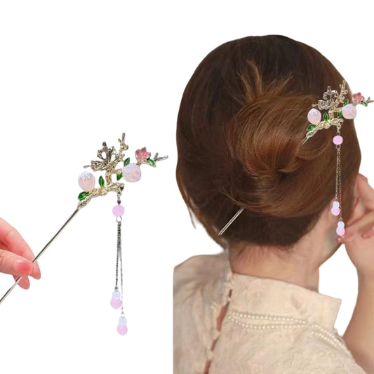 Elegant hårnål med lyserøde blomster og perler | MAS SELECTION