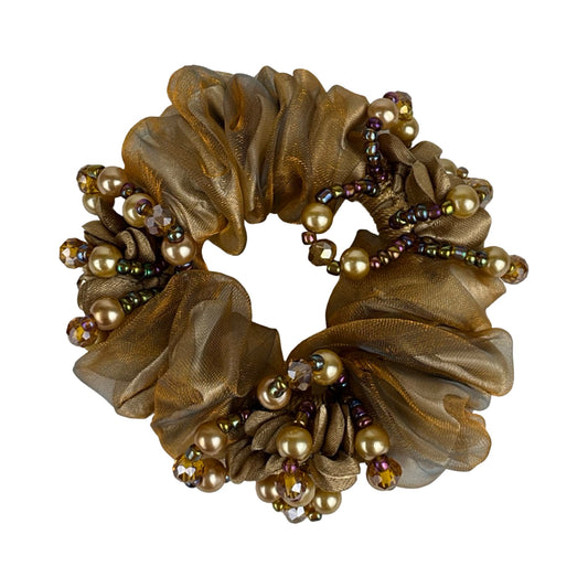 Blomster og Stendecoreret Scrunchie Beige
